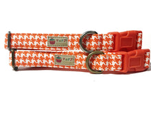 Load image into Gallery viewer, Halloween Dog Collar Houndstooth Plaid Orange &amp; White HANDMADE Organic Cotton