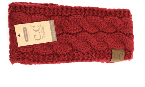 CC Head Wrap Solid Cable Knit W/Sherpa Lining