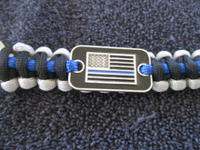 Load image into Gallery viewer, Key Chain Holder Paracord Nylon Survival Rope Black &amp; Blue Line American Flag