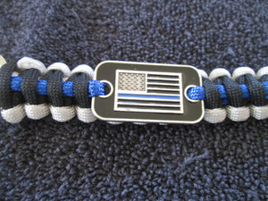 Key Chain Holder Paracord Nylon Survival Rope Black & Blue Line American Flag