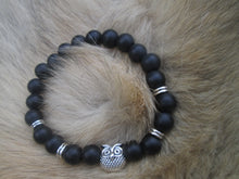 Load image into Gallery viewer, Lava Stone Jewelry Bracelet Silver Owl Smooth Matte Black Beaded