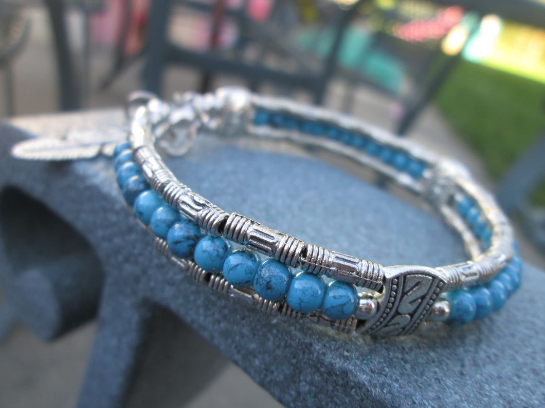 Turquoise Jewelry Bracelet Silver Beaded Bangle